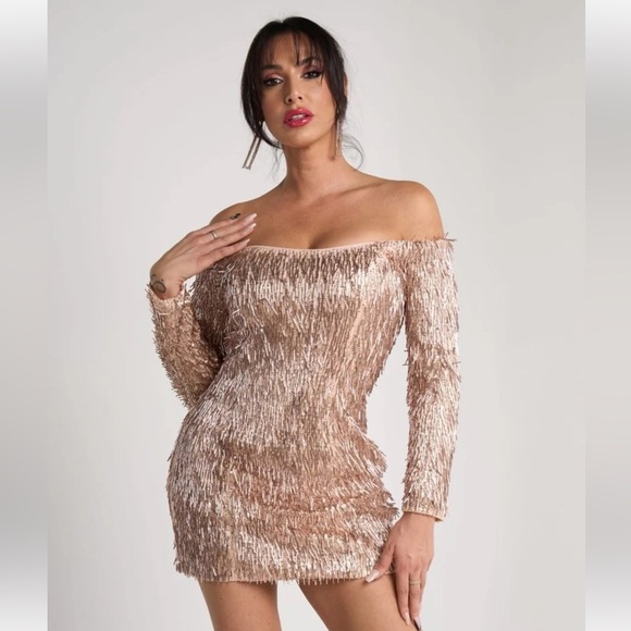 NWT ELLIATT Rosita Embellished Mini Dress - rose gold - off the shoulder - Small - threedaughtersproperties.com NWT ELLIATT Rosita Embellished Mini Dress - rose gold - off the shoulder - Small - threedaughtersproperties.com